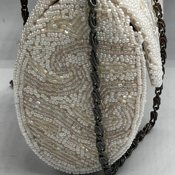 Vintage Delill Beaded Handbag Braided Chain Snap Close Evening Bag Prom Wedding - Picture 4 of 10